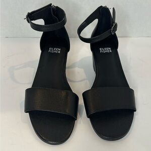 Eileen Fisher Low Strappy Wedge Women's Black Sandals Size 6